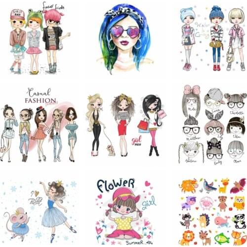 1Pc/Set Fashion Girl Thermo Transfer Sticker On Clothes Vogue Iron On Patches For Clothing DIY Washable T-shirt Clothes Sticker