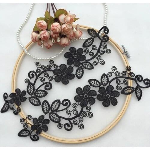 2pcs High Quality French Net Tulle Lace Fabric Patches Black White Lace Collar Wedding Dress Applique Patch abziehbilder F33