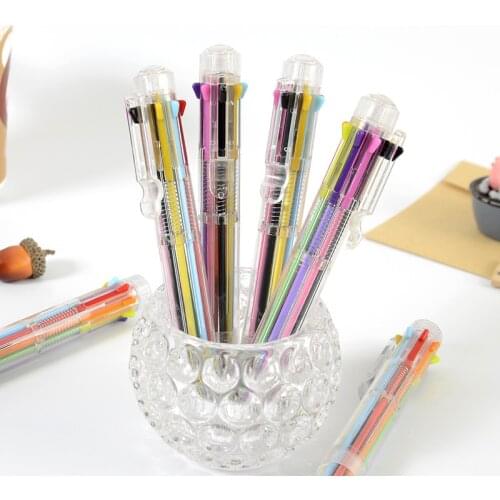 24PCS Creative Cute Transparent Multicolor Press Ballpoint Pen Color 8-color Ball Pen Red Pen Stationery Office Supplies