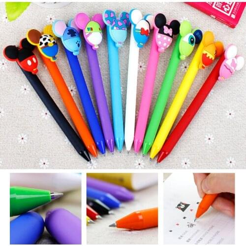 3pcs Disney Mickey Minnie Candy Color Pen Holder Gel Pen Black Pen Hand Account Stationery Student Cute Cartoon Pen Gift Prize