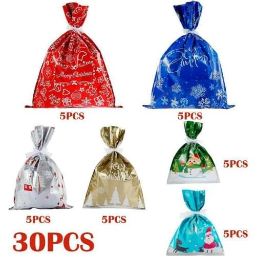 30PCS Christmas Sacks Bags Reusable Drawstring Wrap large capacity Present Gift Party Candy Storage Santa Claus snowflakes bag