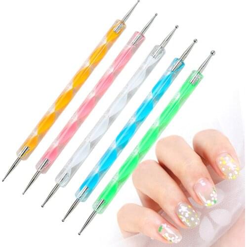 5pcs/Set Nails accessories tool Nail Art Pen 2 way Dotting Pen Kit Nail Pen LED UV Gel Nail Painting Draw Brush Rhinestone Tool