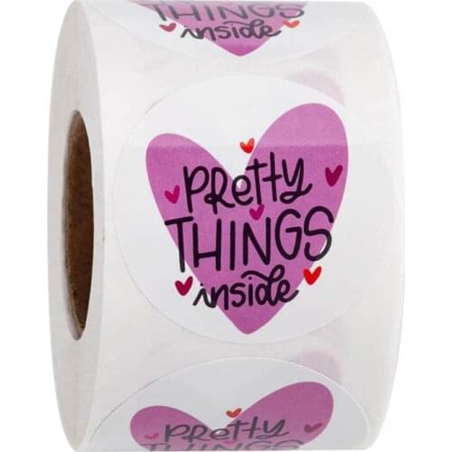 50-500pcs Round "Pretty Things Inside " Stickers Heart Thanks for Shopping Small Shop Local Handmade Decor Labels S