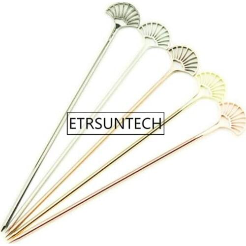 50pcs Cocktail Pick Cocktail Stick Stainless Steel Fruit Sticks Drink Stirring Sticks Martini Picks Fan Shape