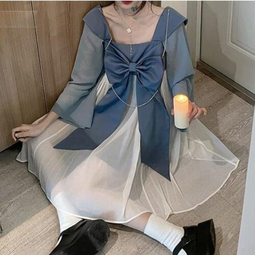 Bella 2021 new Summer Japanese Kawaii Dress Women Lolita Sweet Cute Retro Solid Bowknot Dress Princess Fit Chic Party Vestidos