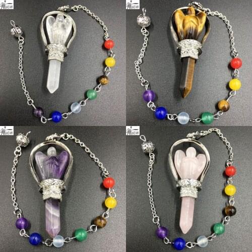 Free Shipping Beautiful jewelry Tiger Eye Crystal Angel Pendulum Pendant 1Pcs 8.5" PWB655