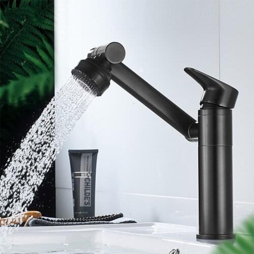 Black Faucet Bathroom Sink Faucets Hot Cold Water Mixer Crane Deck Mount Single Hole Waterfall Tap Stream Sprayer Bath Accessory