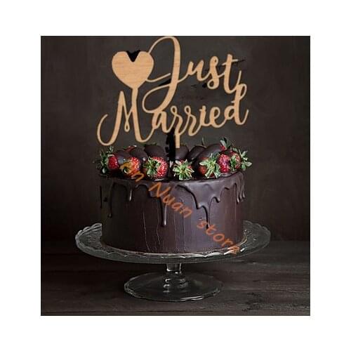Just Married cake topper wood rustic wedding cake topper for Wedding / engagement / anniversary / birthday party cake decoration