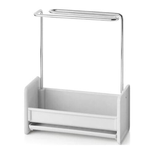 Kitchen Sponge Holder Sink Cleaning Brush Soap Organizer Rack with Drain Tray Rag Dishcloth Towel Hanging Shelf