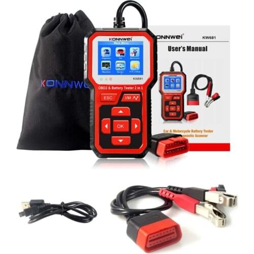 KONNWEI Newest KW681 Scanner Tools 2 In 1 6-12V Car Battery Tester OBD2 Cars Fault Diagnosis Instrument Scan Interface