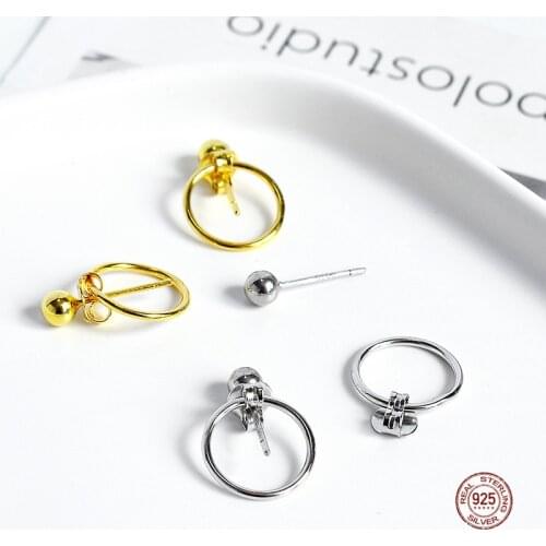 LKO Geometry Simplicity 925 Sterling Silver Circle Stud Earrings Personality Fashion Earrings Jewelry For Women Accessories