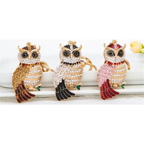 Cute Crystal Owl Key chain Red Car Keyrings Keychains For Women Keys Pendants Bag Holder Gift Accessories Decoration