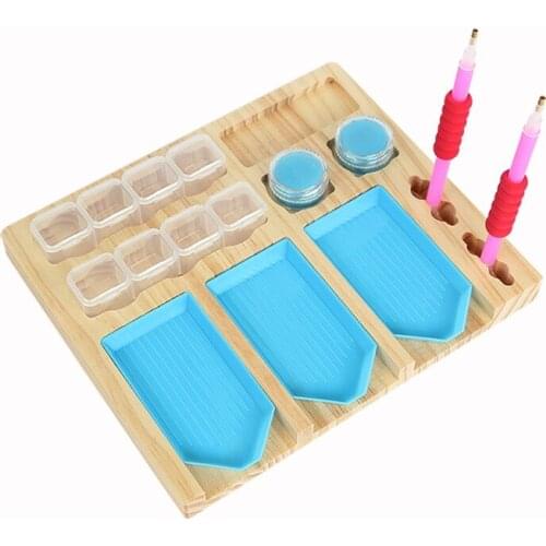 Multifunctional solid wood storage tray for 5D DIY Diamond painting kits accessories mosaic embroidery tools