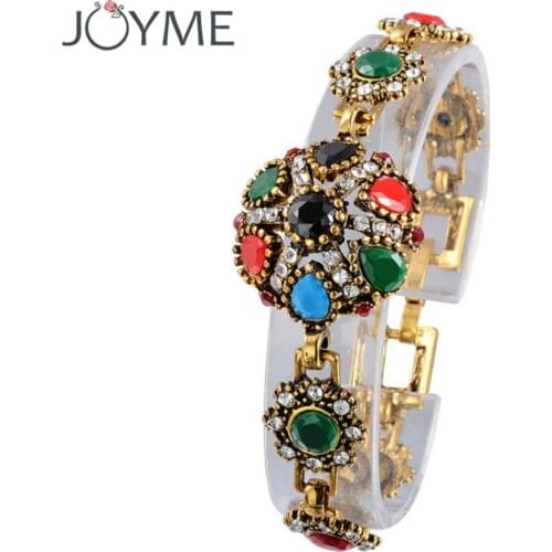 Fashion Turkey Jewelry Unique Bracelets Vintage Look Tibet Alloy Gold Colorful Resin Bracelet For Women Gift