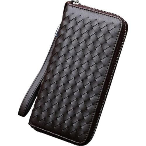 Fashion High quality Leather Knitting Wallets for Men Clutch bag Brand Large Bank Card Holder long Phone Wallet 2021