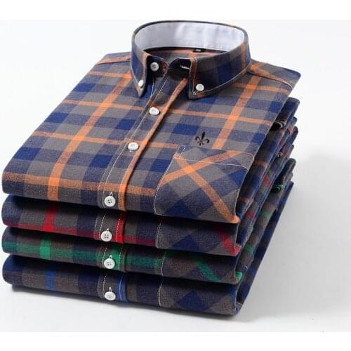 2021 Camisa Social Masculina Mens Cotton Plaid Casual Shirt Pocket Dudalinas Long Sleeve Standard-fit Comfortable Shirts