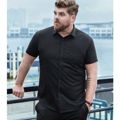 Mens Casual Slim Fit Short Sleeve Formal Dress Shirt Bamboo Fiber Tops Plus size