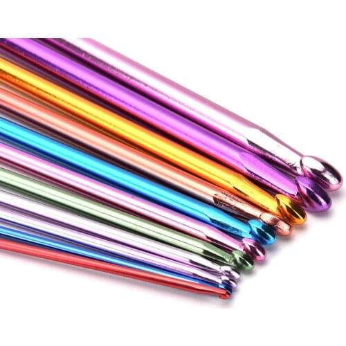 11pcs 10.6" Multicolour Aluminum TUNISIAN AFGHAN Crochet Hook Knit Needles Set 2-8mm