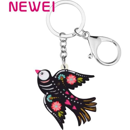 NEWEI Acrylic Halloween Floral Swallow Bird Keychains Keyring Animal Jewelry For Women Kids Novelty Birthday Gift Bag Decoration