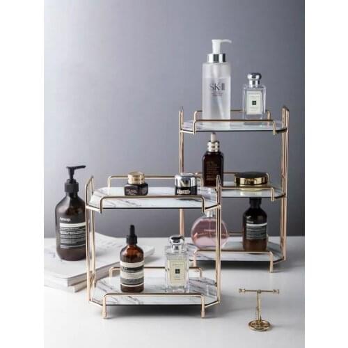 Nordic Bathroom Organizer Shelf Cosmetic Storage Rack Luxury Storage Box Tempered Glass Marble Pattern Jewelry Tray