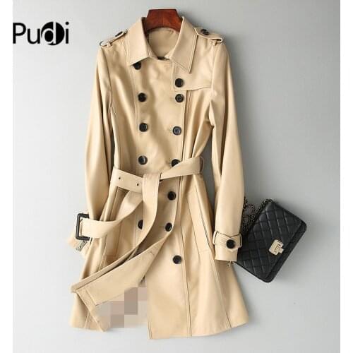 PUDI New Women Dress Style Genuine Sheep Leather Coat Lady Simple Style Jacket Fall/winter Trench Coat CT948