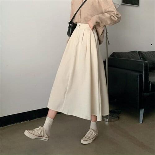 Autumn Women Solid Fashion High Waist Skirts Summer Girls Casual Elastic Students pleated A-line Skirt