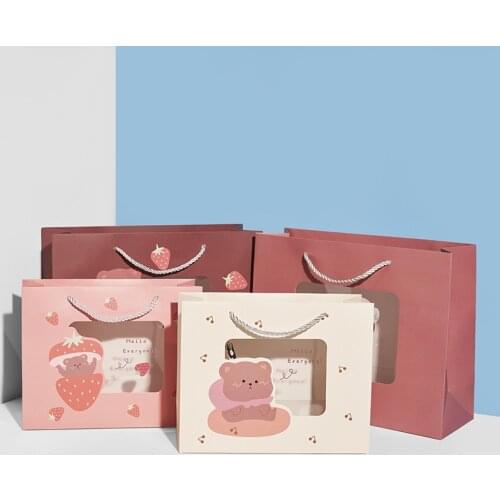 AVEBIEN Portable Transparent Wedding Birthday Party Gift Bags Fresh Flower Creative Gift Window Packaging Paper Bags Supplies