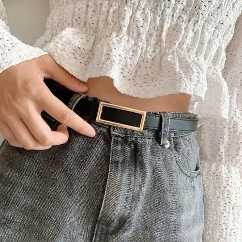 Ladys Thin Belt Gold Square Buckle Women Belt Solid Color PU Leather Waist Belts For Jeans Pants Straps