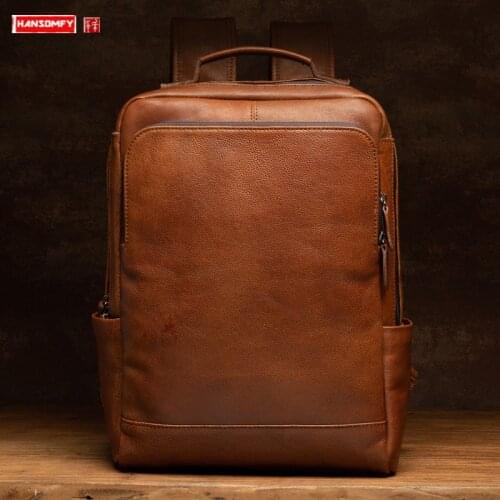 Hand-rubbed vegetable tanned leather Backpack Men casual retro first layer leather laptop bag travel Backpacks school bags