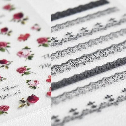 Black Lace Flower Design Japanese Nail Decal 3D Self-adhesive Sticker For Salon Manicure Nails Decoration Wraps C013-528