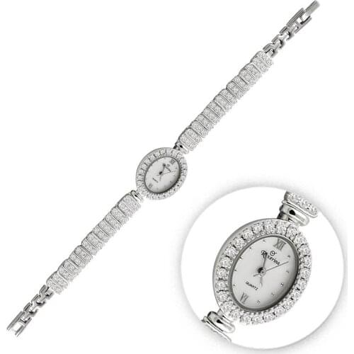 Silverlina Silver Zircon Stone Wristwatch Clock