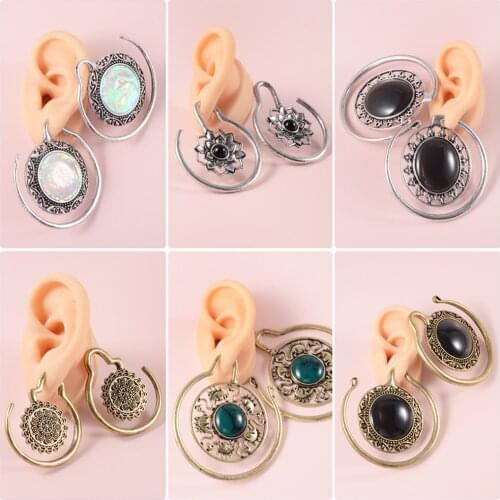 Hot sale Women Brass Puj Ju Solstice Hoops with Sythetic Opal Ear Weights piercing Body Jewelry