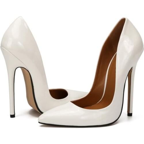 Fashion High Heels Sexy Shoes Women Large Size 43 44 45 Pumps White Stiletto Heel Patent Leather Office Wedding Shoe