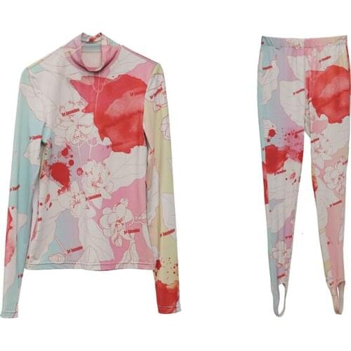 SeeBeautiful Stand Collar Long Sleeve T-shirt Elastic Waist Leggings Pants Two Pieces New Fashion 2021 Spring Women M006