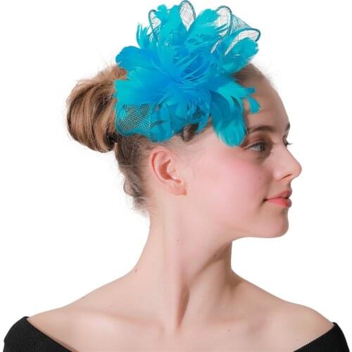 Turquoise Blue Feather Flower Sinamay Hair Bands Bridal Hats Wedding Party Floral Hair Fascinator Hat Headband For Women Yellow