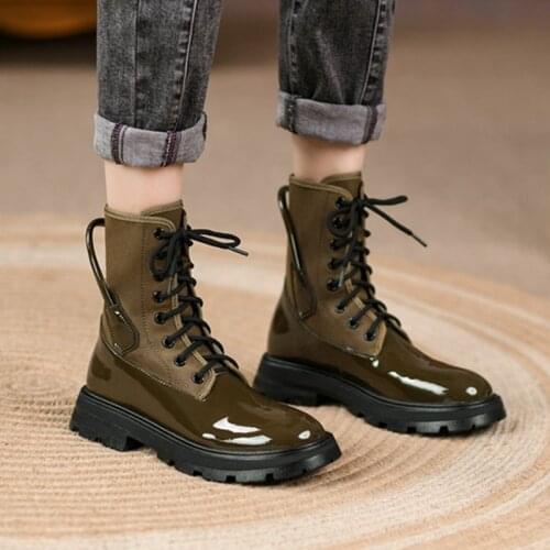 2021 Fashion Women Boots Patent Leather Boots Women Chunky Boots Fall Shoes Platform Shoes Winter Boots Women Motorcycle Boots