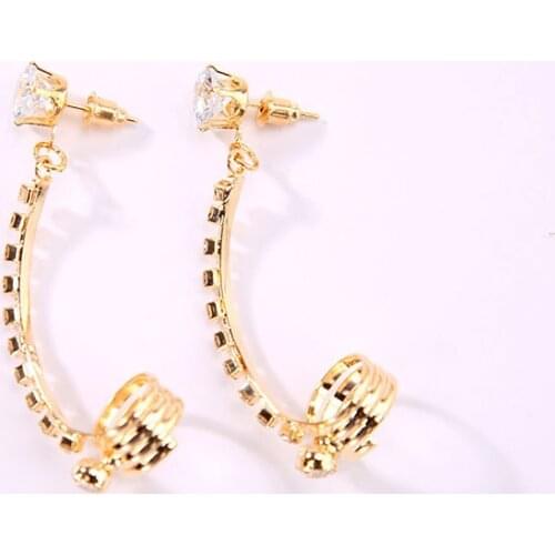 Full Chain Shiny Crystal Short Spring Pendant Golden Silver Plated Dangle Earrings Women Drop Earrings