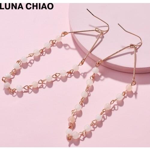 LUNA CHIAO INS Popular Trendy Natural Stone Bead Link Chain Drop Earring Women Dangle Earring 4colors