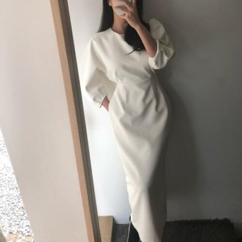 YAMDI bodycon dress maxi 2020 spring autumn long sleeve o neck high waist pencil dress korean slim casual long women vestidos
