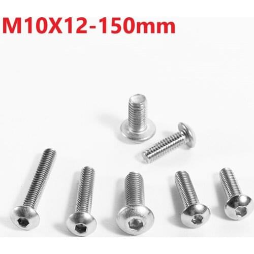 10mm 304 Stainless Steel Hexagon Socket Pan Head Screws M10 x12 14 16 18 20 110 120 130 140 150mm Cup Head Heaxagon Socket Bolts