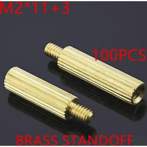100pcs M2 x 11+3 M2*12mm male to female brass standoff round spacer