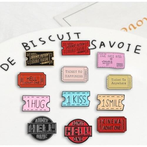 12 tickets Styles Badges Brooches Various fun functions Denim Enamel lapel pins Gifts for Couple friends Jewelry wholesale