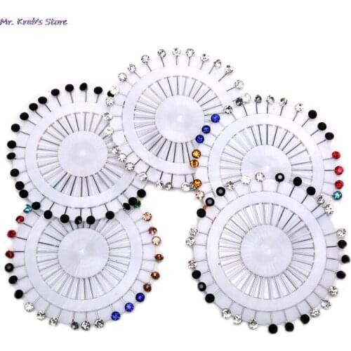 30pcs/set Crystal Diamante Wheel Brooch Long Pins Sewing Snag For Wedding Hat Hijab Scarf