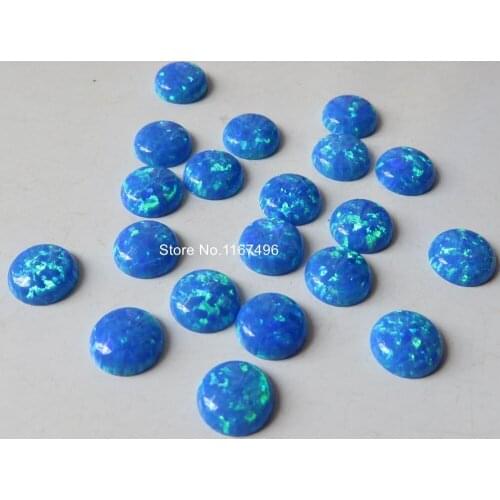 50pcs/lot OP05 Dark Blue 8mm Round Opal Fire Stone, Synthetic Round Cabochon Fire Opal