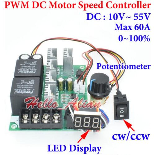 60A 12V 24V 48V hho pwm 0-100% DC Motor Speed Controller CW CCW Reversible Regulator Switch For 775/785 motor
