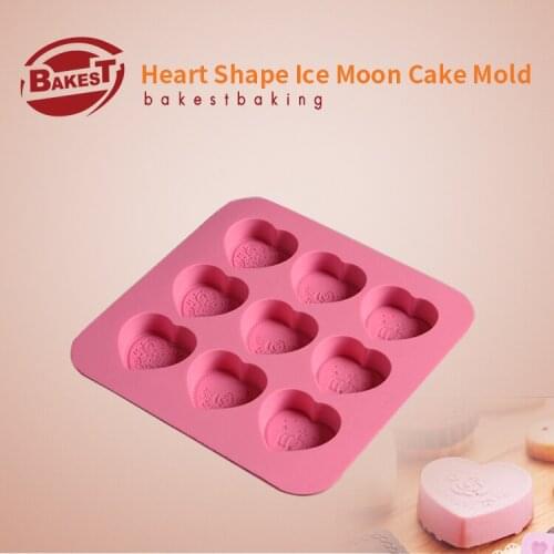 BAKEST Silicone Heart Shape Sonw-Skin Moon Cake Mold Lovely DIY Pink Cake Baking Tools