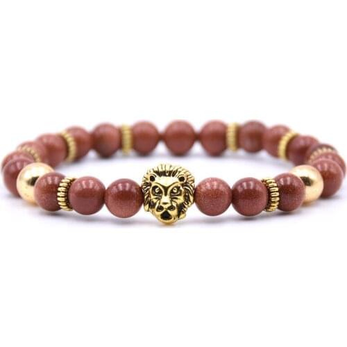 Gold Sand Lion Head Howlite Bracelet Man Fashion Women Gift For Bracelets Charm Cheap Natural Stone Crystal Bangle for girl boy