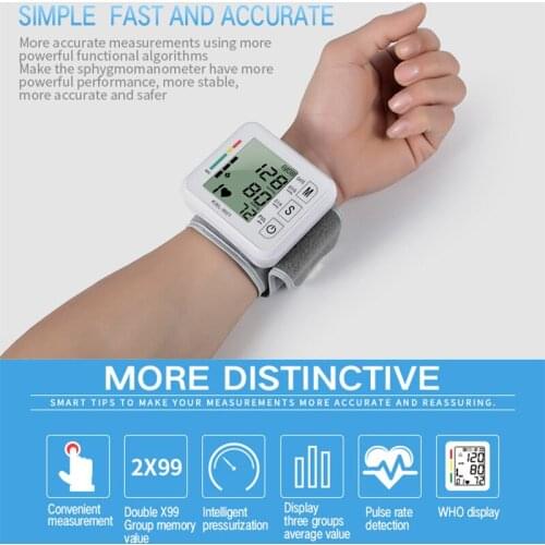 Digital Equipment Wrist Blood Pressure Monitor Automatic Sphygmomanometer Tensiometro Heart Rate Meter BP Tonometer BP Meter