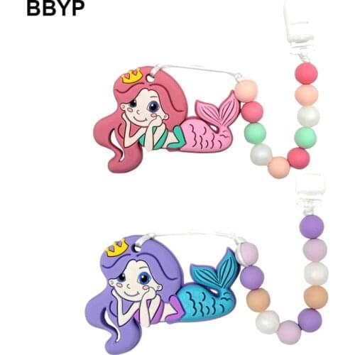 Mermaid Silicone Teether Baby pacifier chain Nursing Chain Food Grade Silicone Handmade Chewable BPA Free Baby Gifts