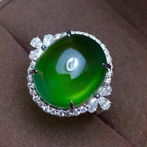 E331 Fine Jewelry Real 18K Rose Gold 100% Natural Prehnite Gemstones 15.6ct Diamonds 18k Gold Diamonds Stone Female Ring
